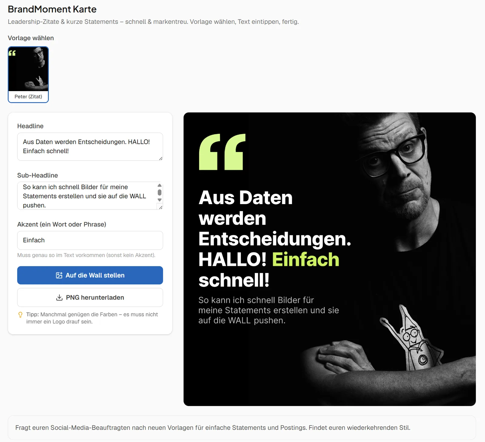 WerkMomente BrandMomentKarte, markenkonforme Social-Karte mit Headline aus eurer Vorlage