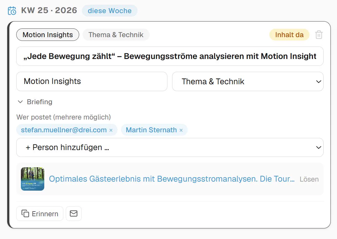 WerkMomente – Redaktionsplan: KW, Expert:innen, Produkt, Inhalt
