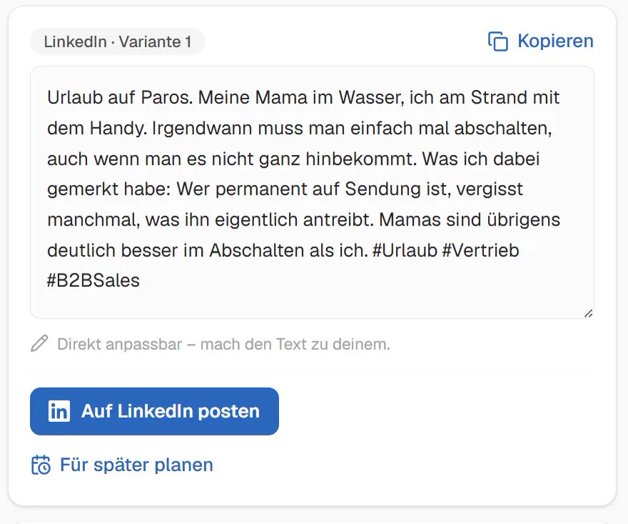WerkMomente – KI-Textvorschlag direkt editieren, aufs Format optimiert