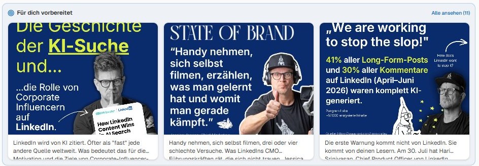 WerkMomente-Wall, Bereich &bdquo;F&uuml;r dich vorbereitet&ldquo; mit drei Moment-Kacheln